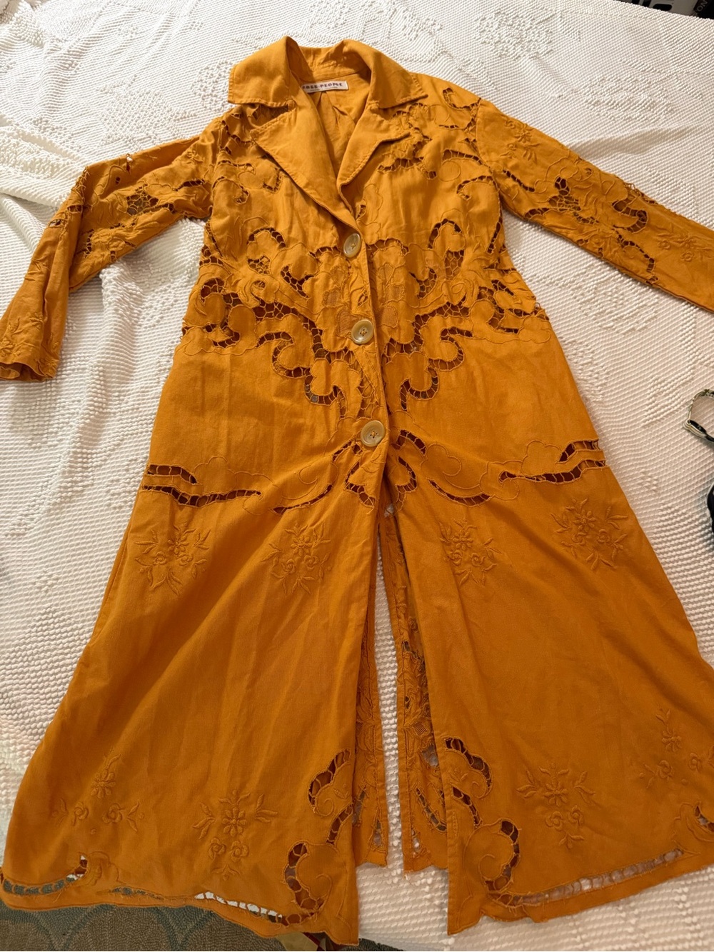 Free People Suzanna Autumn marigold eyelet Cotton Duster size Med - Picture 7 of 13